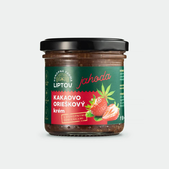 Kakaovo-orieškový krém s konopnými semienkami – Jahodový